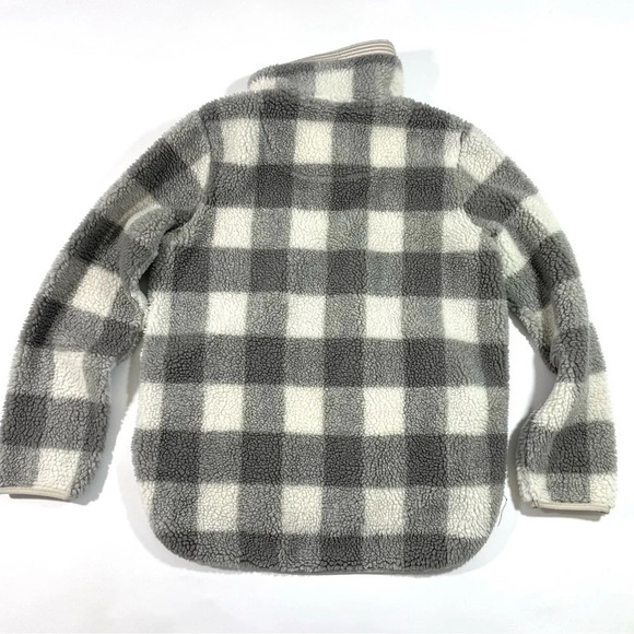 Abercrombie Buffalo Plaid Sherpa Sweatshirt Grey White - Picture 2 of 7